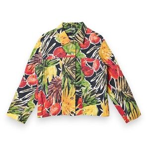 Chico's Womens Multicolor Tropical Print Textured Jacket Size L 12